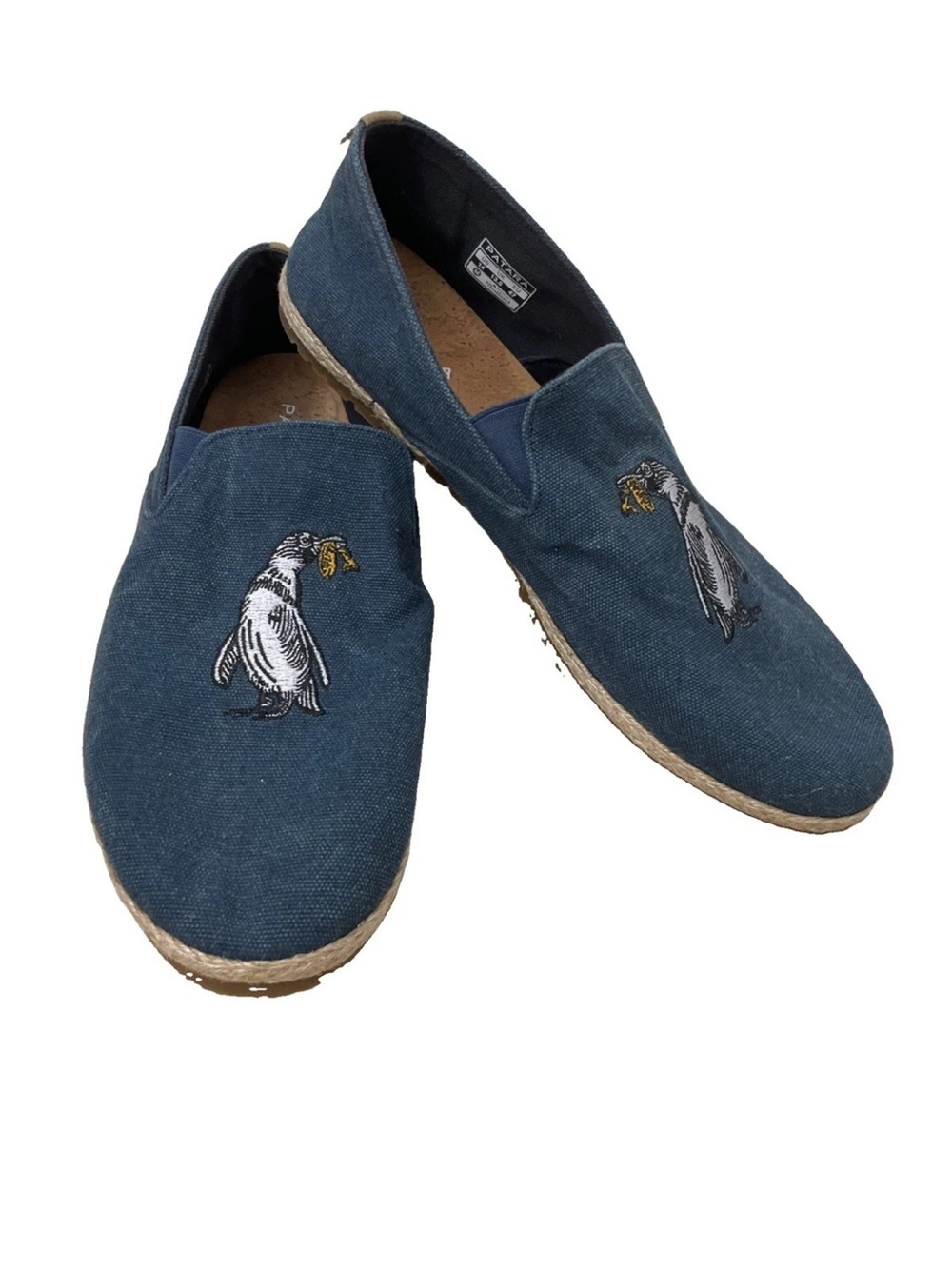 Patara Seeker Slip On Shoes Men’s 14 Blue Canvas Cork Foam Insoles Penguin Fish